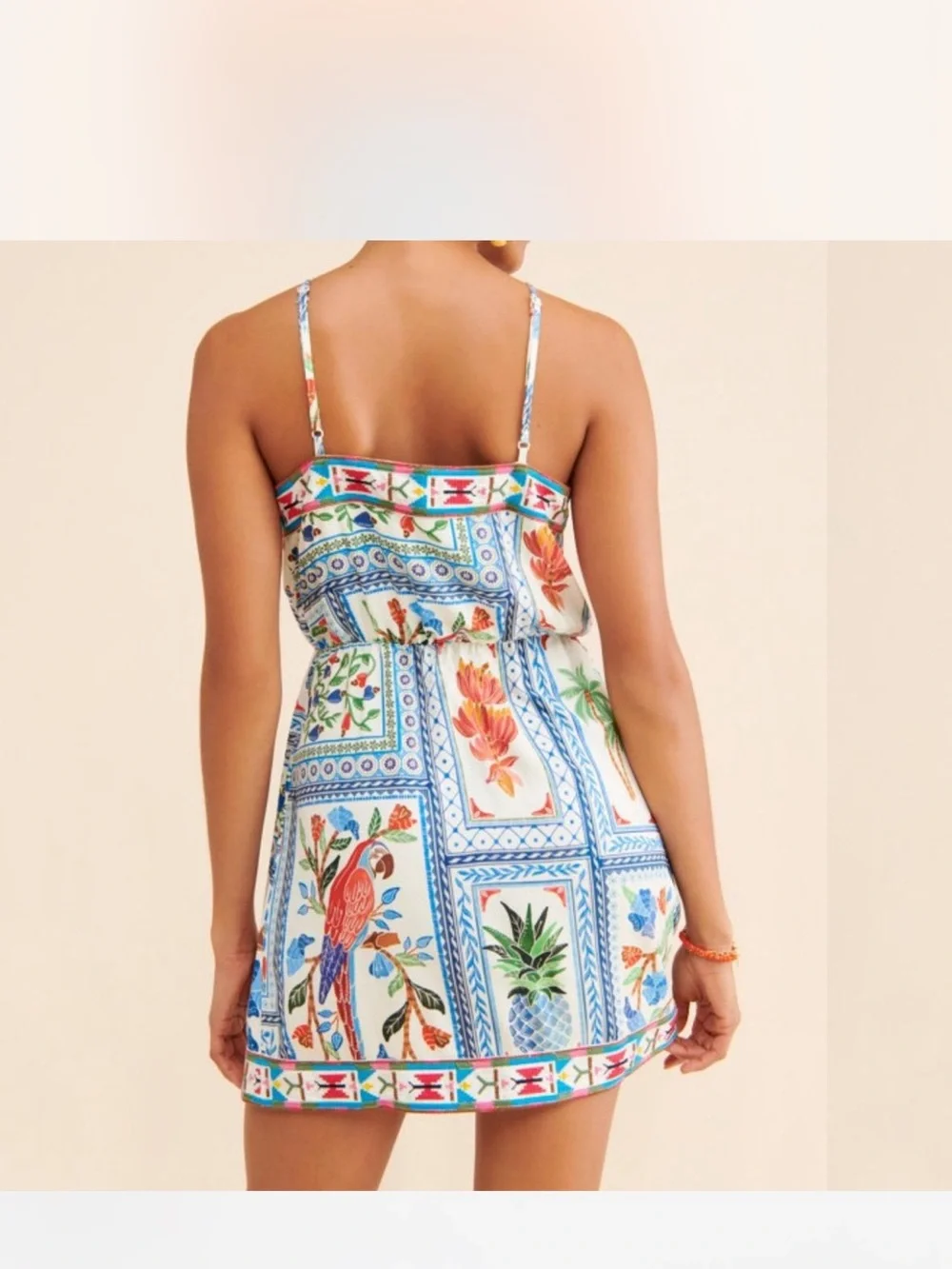 Farm Rio Tropical Tiles Embroidered Crepe Dress M NWT - Picture 2 of 4